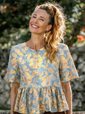 Chepe Italian designed top/short sleeved jacket, metallic floral print, cotton